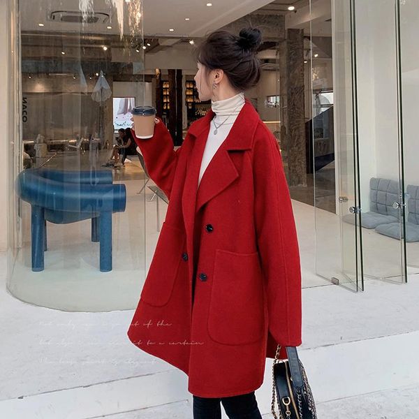 women's wool & blends autumn winter women double breasted korean style loose mid-long red woolen jacket female elegant chic casual coat, Black
women's wool & blends autumn winter women double breasted korean style loose mid-long red woolen jacket female elegant chic casual coat, Black