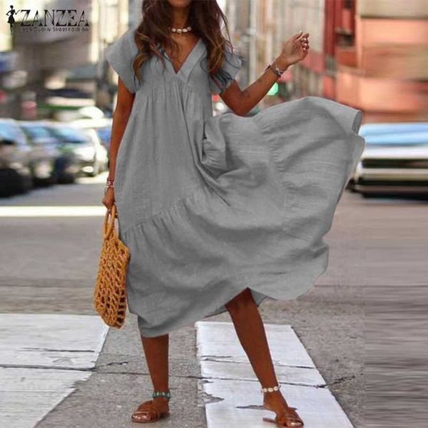 bohemian summer womens sundress zanzea fashion v neck midi vestidos female solid ruffle dresses asymmetrical robe p0809, Black;gray
bohemian summer womens sundress zanzea fashion v neck midi vestidos female solid ruffle dresses asymmetrical robe p0809, Black;gray