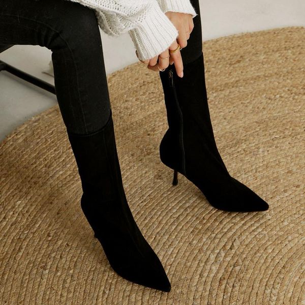 boots 2021 winter handmade customized european and american style pointed high-heeled thick, Black
boots 2021 winter handmade customized european and american style pointed high-heeled thick, Black