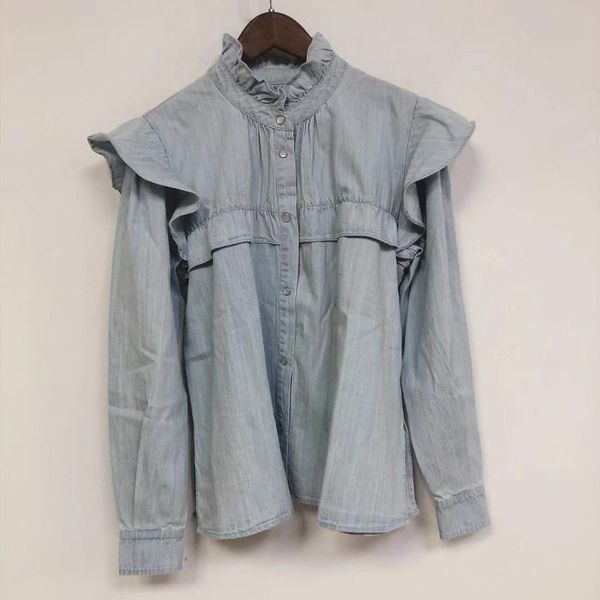 women ruffled blouse with buttons casual female blue long sleeve shirt women's blouses & shirts, White
women ruffled blouse with buttons casual female blue long sleeve shirt women's blouses & shirts, White
