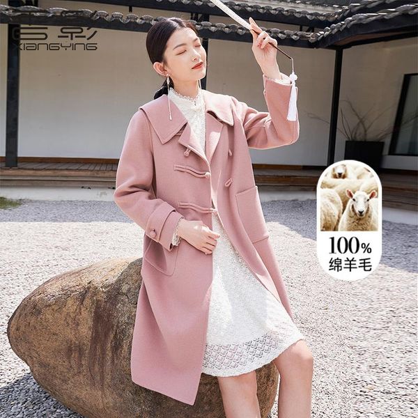 women's wool & blends double sided tweed coat 2021 autumn winter 100% pure woolen cloth pink medium length, Black
women's wool & blends double sided tweed coat 2021 autumn winter 100% pure woolen cloth pink medium length, Black