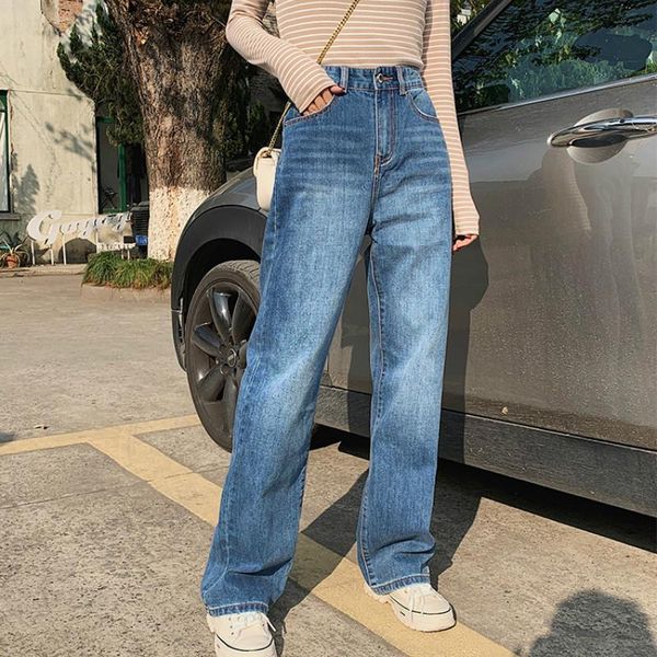 women's jeans high waist wide leg straight loose for women s  l xl, Blue 
women's jeans high waist wide leg straight loose for women s  l xl, Blue