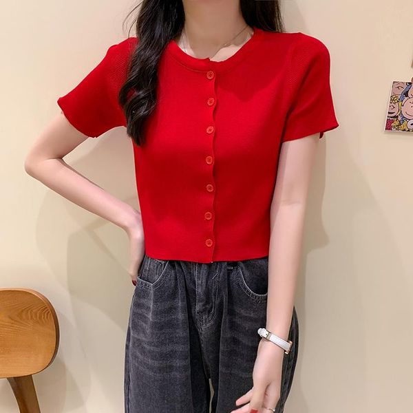 women's t-shirt single breasted summer t-shirts knitted korean o-neck short sleeve cropped casual shirts vintage harajuku knitwear z14, White
women's t-shirt single breasted summer t-shirts knitted korean o-neck short sleeve cropped casual shirts vintage harajuku knitwear z14, White