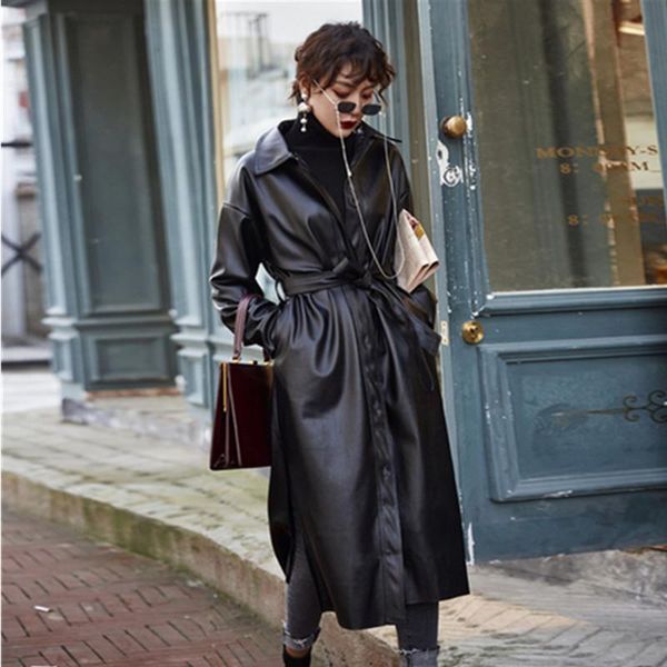 women's leather & faux womens trench coat pu windbreaker single breasted lace up long sleeve jacket motorcycle autumn winter female out, Black
women's leather & faux womens trench coat pu windbreaker single breasted lace up long sleeve jacket motorcycle autumn winter female out, Black