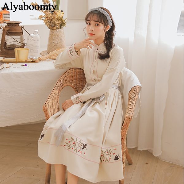 japanese mori girl spring autumn women elegant dress floral birds embroidery pleated waist dress vintage long party sweet dress, Black;gray
japanese mori girl spring autumn women elegant dress floral birds embroidery pleated waist dress vintage long party sweet dress, Black;gray