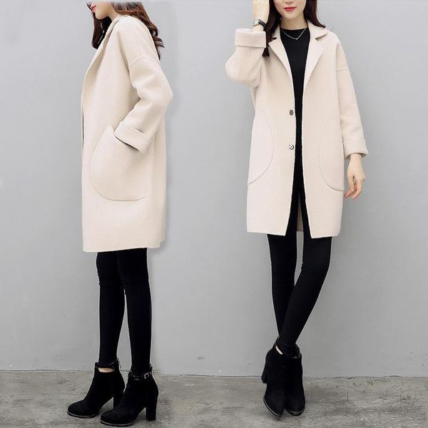 women's wool & blends autumn winter fashion outwear casual loose single breasted blend coat and jacket female turn-down collar l1014, Black
women's wool & blends autumn winter fashion outwear casual loose single breasted blend coat and jacket female turn-down collar l1014, Black