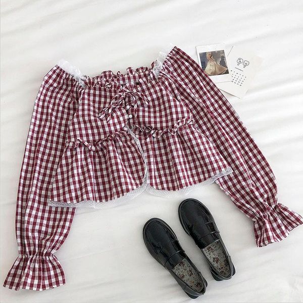 women's spring and autumn blouses korean lace edge square neck long sleeve blouse retro plaid femle short ll523 & shirts, White
women's spring and autumn blouses korean lace edge square neck long sleeve blouse retro plaid femle short ll523 & shirts, White