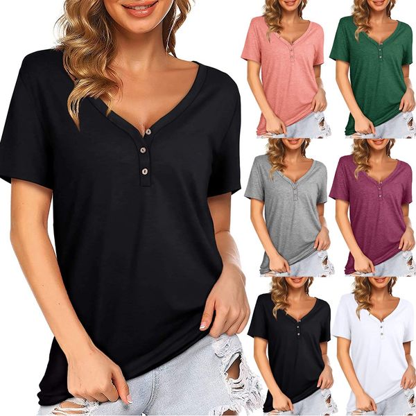 2021 new european and american short sleeve v-neck button swallow tail solid color t-shirt women's wear, White
2021 new european and american short sleeve v-neck button swallow tail solid color t-shirt women's wear, White