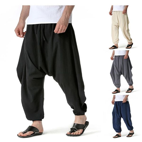 men's pants harem trousers cotton linen loose wide-leg yoga with pockets jogging sports, Black
men's pants harem trousers cotton linen loose wide-leg yoga with pockets jogging sports, Black