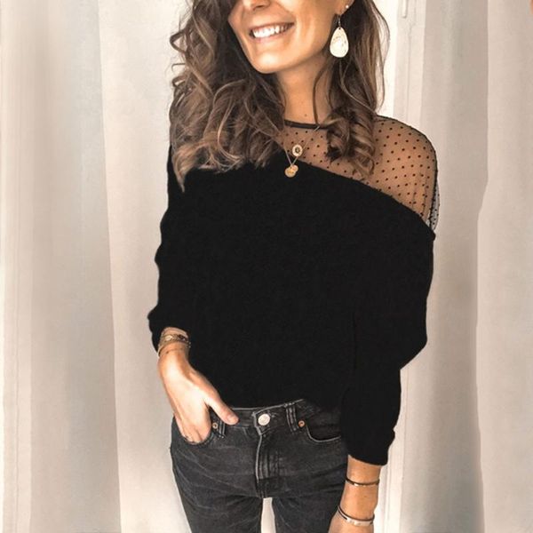 women's blouses & shirts women ladies transparent lace dot one shoulder patchwork long sleeve spring vintage elegant blouse blusas, White
women's blouses & shirts women ladies transparent lace dot one shoulder patchwork long sleeve spring vintage elegant blouse blusas, White