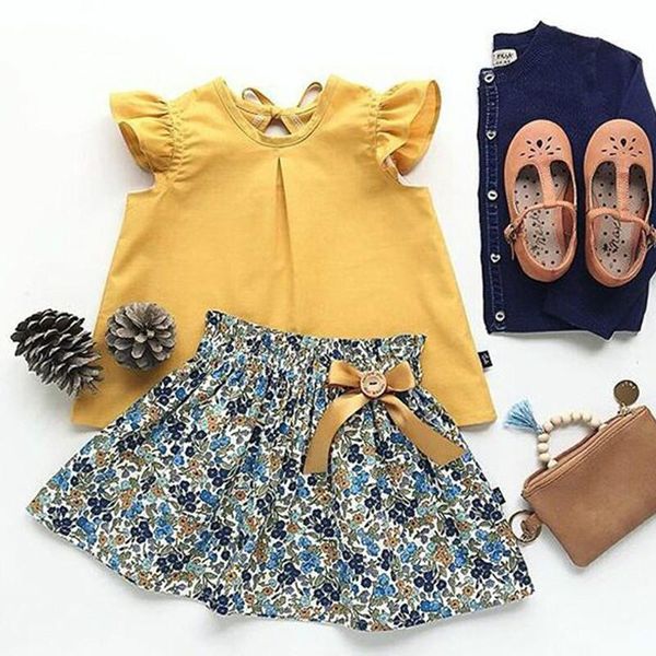 clothing sets girls summer cute kids sleeveless chiffon tank and floral skirts children flower casual clothes suit, White 
clothing sets girls summer cute kids sleeveless chiffon tank and floral skirts children flower casual clothes suit, White