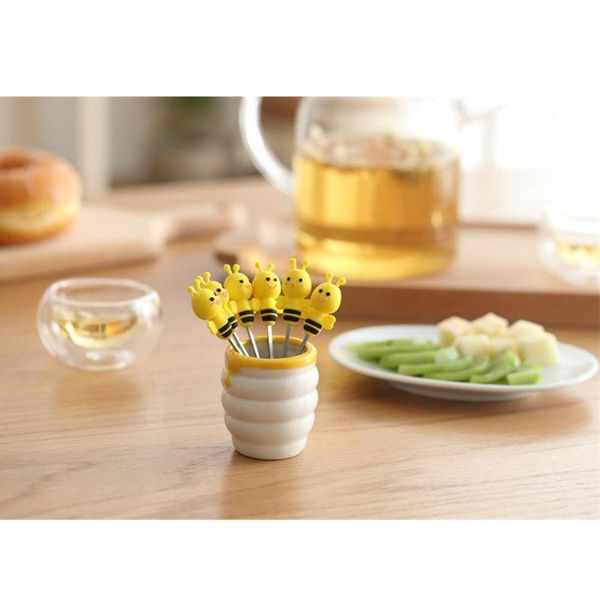 forks 7 pcs silicone bee fruit set stainless steel dessert picks with ceramic holder for party and daily use
forks 7 pcs silicone bee fruit set stainless steel dessert picks with ceramic holder for party and daily use