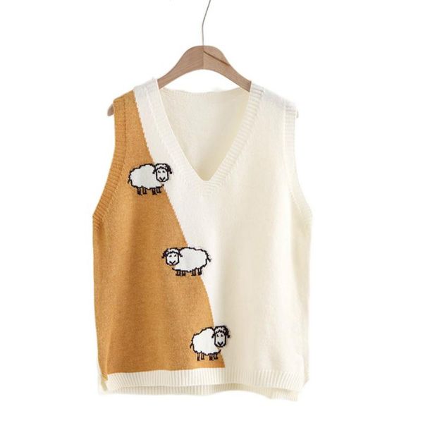 women's vests cartoon embroidery women sweaters vest 2021 winter v neck sleeveless vintage casual ladies knitted pullover top, Black;white
women's vests cartoon embroidery women sweaters vest 2021 winter v neck sleeveless vintage casual ladies knitted pullover top, Black;white