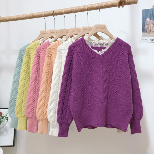 women's sweaters lace stitching v-neck twist sweater female japanese gentle wind loose hedging lazy spring bottoming knitted 63k4, White;black
women's sweaters lace stitching v-neck twist sweater female japanese gentle wind loose hedging lazy spring bottoming knitted 63k4, White;black