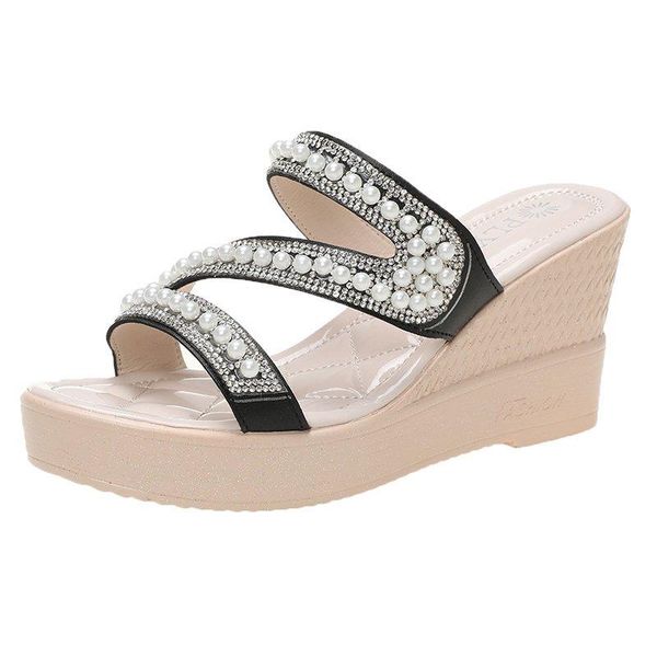dress shoes 2021 summer slippers women rhinestone prarl wedges platform slides fasion gladiador crystal sandals plus size slipper female, Black
dress shoes 2021 summer slippers women rhinestone prarl wedges platform slides fasion gladiador crystal sandals plus size slipper female, Black