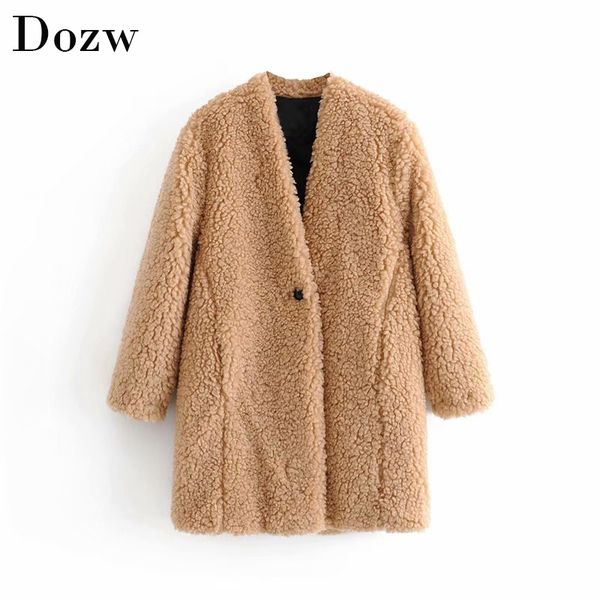 warm solid teddy coat women winter v neck mid length fashion jacket lady long sleeve lamb fur coats female outerwear veste femme 210414, Black
warm solid teddy coat women winter v neck mid length fashion jacket lady long sleeve lamb fur coats female outerwear veste femme 210414, Black