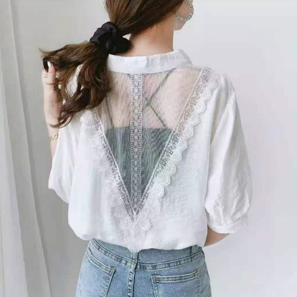 spring summer patchwork lace mesh blouse women v neck hollow out shirt blusa elegant short sleeve shirts 210603, White
spring summer patchwork lace mesh blouse women v neck hollow out shirt blusa elegant short sleeve shirts 210603, White