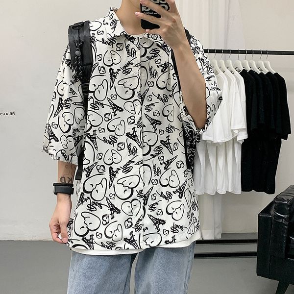 / 7 3 sleeve shirt men's 2021 summer ins hand painted fun casual loose lapel cardigan coat, White;black
/ 7 3 sleeve shirt men's 2021 summer ins hand painted fun casual loose lapel cardigan coat, White;black