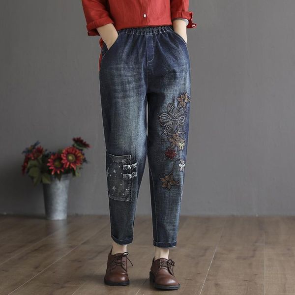 women's jeans h6034 autumn women harem vintage premium cotton literature and art color contrast loose flower embroidery denim pants, Blue
women's jeans h6034 autumn women harem vintage premium cotton literature and art color contrast loose flower embroidery denim pants, Blue