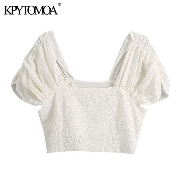 women fashion textured weave cropped blouses vintage square collar puff sleeves female shirts blusas chic 210420, White
women fashion textured weave cropped blouses vintage square collar puff sleeves female shirts blusas chic 210420, White