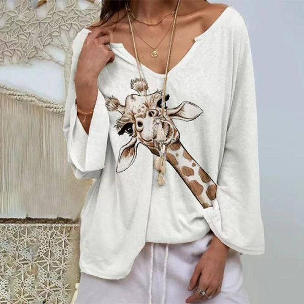 women's t-shirt shirt giraffe print ladies tshirts kawaii animal women long sleeve v neck casual tee streetwear, White
women's t-shirt shirt giraffe print ladies tshirts kawaii animal women long sleeve v neck casual tee streetwear, White