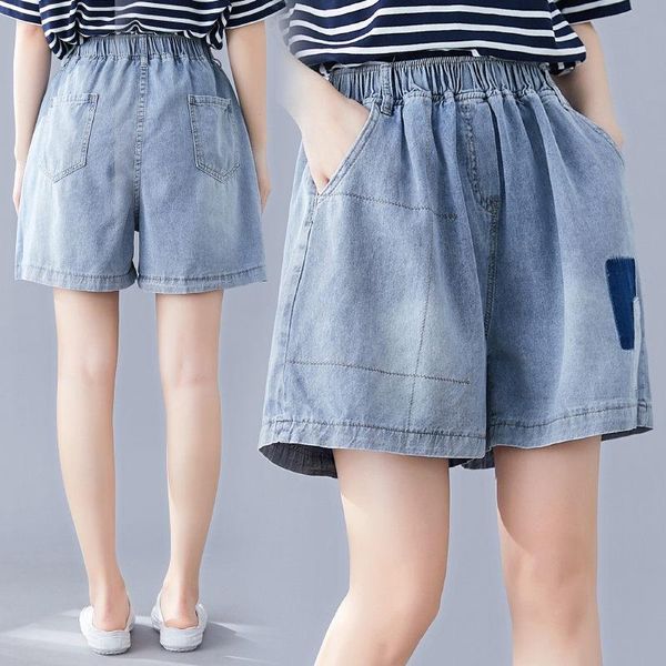 big size women's summer wide leg shorts jeans cotton patch denim elastic waist loose short pantalon coreen f890, White;black
big size women's summer wide leg shorts jeans cotton patch denim elastic waist loose short pantalon coreen f890, White;black