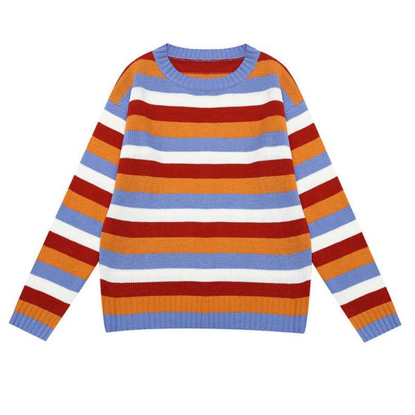 perhaps u women color matching sweater knitted o-neck pullovers long sleeve rainbow striped loose winter m0121 210529, White
perhaps u women color matching sweater knitted o-neck pullovers long sleeve rainbow striped loose winter m0121 210529, White