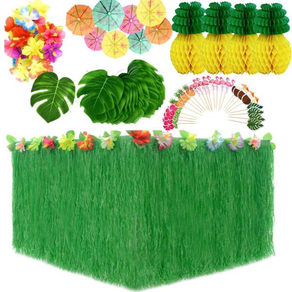 party decoration hawaiian tropical set with grass table skirt leaves paper pineapple umbrella picks
party decoration hawaiian tropical set with grass table skirt leaves paper pineapple umbrella picks