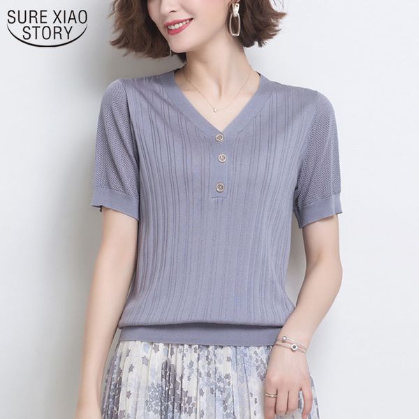 loose solid v neck knitted short sleeve women's summer blouse fashion women blouses with button ropa de mujer 10338 210508, White
loose solid v neck knitted short sleeve women's summer blouse fashion women blouses with button ropa de mujer 10338 210508, White