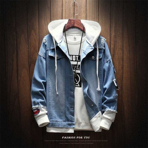 men's jacket spring and autumn fake two pieces patchwork denim hoodie casual jacket hole jacket men's large size 210927, Black;brown
men's jacket spring and autumn fake two pieces patchwork denim hoodie casual jacket hole jacket men's large size 210927, Black;brown