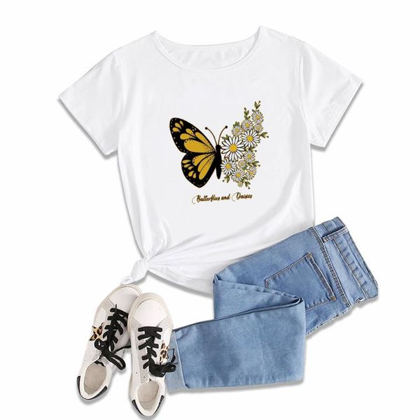 women's t-shirt daisy flower butterfly print femal summer tshirt casual women fashion tees kawaii short sleeve lady colthing, White
women's t-shirt daisy flower butterfly print femal summer tshirt casual women fashion tees kawaii short sleeve lady colthing, White
