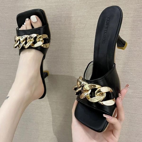 slippers fashion chain design women heels summer open toe solid color sandals stiletto 2021 square head luxury prom woman, Black
slippers fashion chain design women heels summer open toe solid color sandals stiletto 2021 square head luxury prom woman, Black