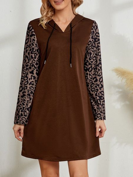 emery rose contrast leopard sleeve drawstring hooded sweatshirt dress a84t#, White;black
emery rose contrast leopard sleeve drawstring hooded sweatshirt dress a84t#, White;black