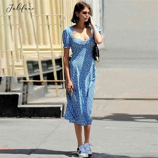 french romance retro dress y2k women floral print square collar es summer ruffles puff sleeve slim split midi vestido 210701, Black;gray
french romance retro dress y2k women floral print square collar es summer ruffles puff sleeve slim split midi vestido 210701, Black;gray