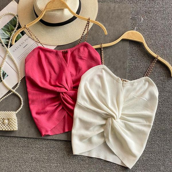 summer korean version of the knit crop metal chain spaghetti strap tanke sleeveless solid color fashion women's tanks & camis, White
summer korean version of the knit crop metal chain spaghetti strap tanke sleeveless solid color fashion women's tanks & camis, White