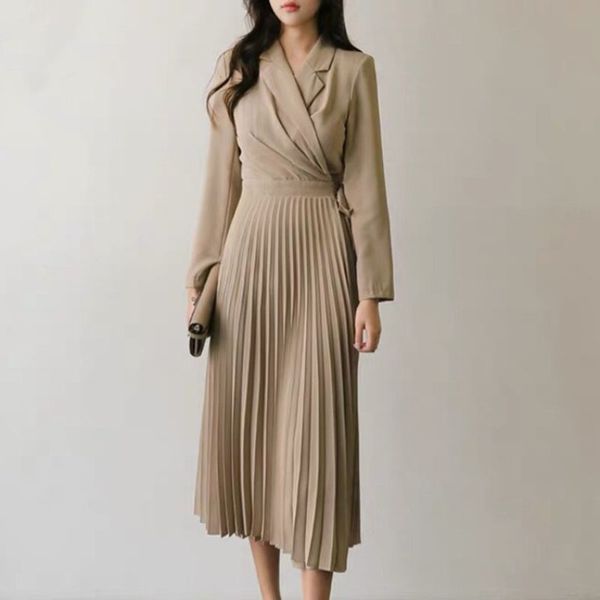 office ladies long sleeve notched blazer spring autumn women elegant slim waist lace-up sashes pleated midi dress 210416, Black;gray
office ladies long sleeve notched blazer spring autumn women elegant slim waist lace-up sashes pleated midi dress 210416, Black;gray