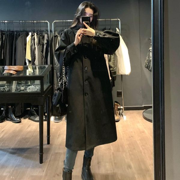 women's wool & blends soft black woolen coat women autumn winter 2021 vintage solid color elegant long coats womens with belt (c5012)
women's wool & blends soft black woolen coat women autumn winter 2021 vintage solid color elegant long coats womens with belt (c5012)