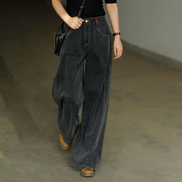 women's jeans black straight loose high waist wide leg trousers for spring 2021, Blue
women's jeans black straight loose high waist wide leg trousers for spring 2021, Blue