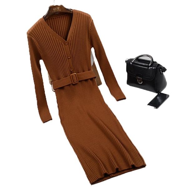 autumn winter knit long dress women casual v neck slim bodycon sweater dresses office lady thick button with belt, Black;gray
autumn winter knit long dress women casual v neck slim bodycon sweater dresses office lady thick button with belt, Black;gray