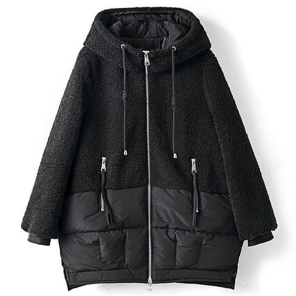 women's leather & faux 2021 winter parkas loose large size female jackets sheepskin hooded lady coats sheep shearing spleted, Black
women's leather & faux 2021 winter parkas loose large size female jackets sheepskin hooded lady coats sheep shearing spleted, Black