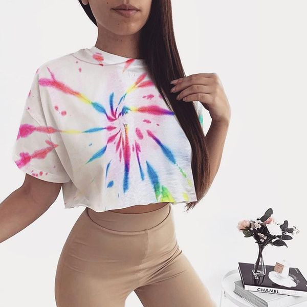 women's t-shirt multicolor tie dye crop girls summer short sleeve o neck t-shirts women casual loose streetwear aesthetic tee, White
women's t-shirt multicolor tie dye crop girls summer short sleeve o neck t-shirts women casual loose streetwear aesthetic tee, White