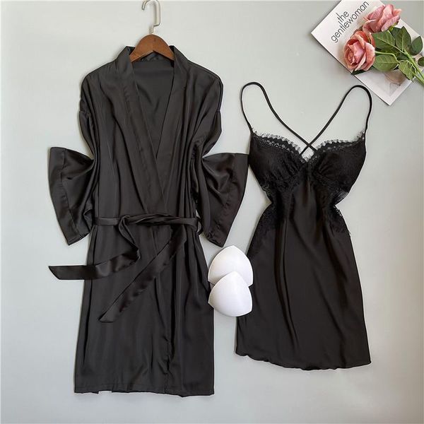 women's sleepwear 2pcs nighty bathrobe gown set womens lace bride wedding robe summer v-neck kimono satin nightgown home wear, Black;red
women's sleepwear 2pcs nighty bathrobe gown set womens lace bride wedding robe summer v-neck kimono satin nightgown home wear, Black;red