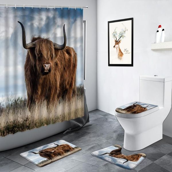 shower curtains highland cow curtain wild animals plateau cattle personality home bathroom decor non-slip rug toilet cover bath mats set 
shower curtains highland cow curtain wild animals plateau cattle personality home bathroom decor non-slip rug toilet cover bath mats set
