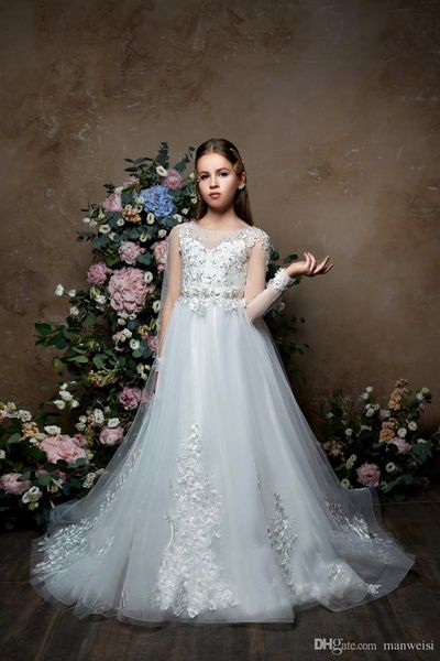 flower girls dresses for wedding ivory white lace long sleeves empire tulle sashes floor length children kids party communion gowns, White;blue
flower girls dresses for wedding ivory white lace long sleeves empire tulle sashes floor length children kids party communion gowns, White;blue
