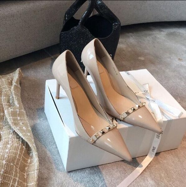 women rivets nude high heel shoes grace patent leather stiletto pointed toes simplicity genuine leather shallow mouth fashion dress shoes, Black
women rivets nude high heel shoes grace patent leather stiletto pointed toes simplicity genuine leather shallow mouth fashion dress shoes, Black