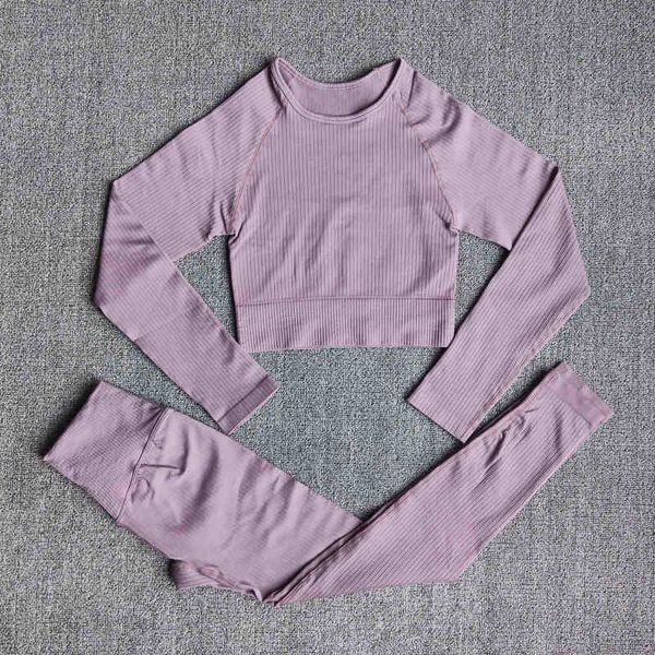 women's sportswear yoga sets ribbed seamless long sleeve workout clothes for women high waist sports legging top, Gray
women's sportswear yoga sets ribbed seamless long sleeve workout clothes for women high waist sports legging top, Gray