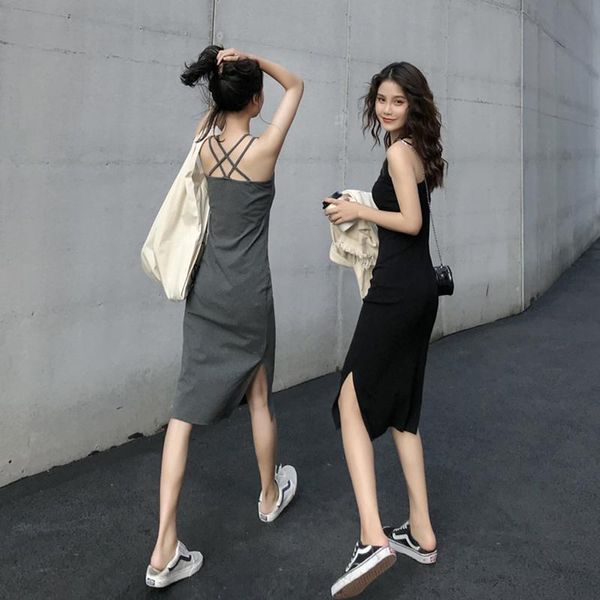 summer mid-length solid sling dress for women hollow back o-neck dresses casual slit becah base vestidos 2021, Black;gray
summer mid-length solid sling dress for women hollow back o-neck dresses casual slit becah base vestidos 2021, Black;gray