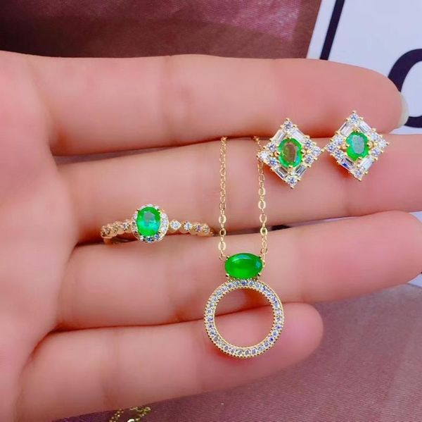 green emerald gemstone ring earring and necklace jewelry set with silver promoting bracelet, earrings &, Black
green emerald gemstone ring earring and necklace jewelry set with silver promoting bracelet, earrings &, Black
