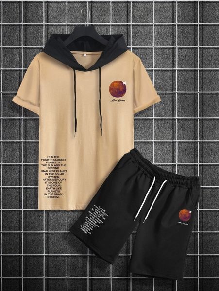 men planet and slogan graphic colorblock drawstring hooded tee & shorts k5mz#, Gray
men planet and slogan graphic colorblock drawstring hooded tee & shorts k5mz#, Gray