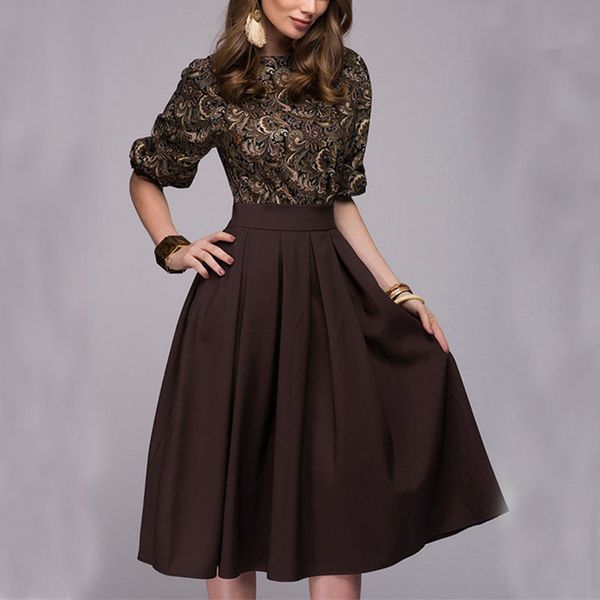 elegant dress 2021 spring and autumn women o-neck 3/4 sleeve knee-length dress women dress with ruffles office vestidos, Black;gray
